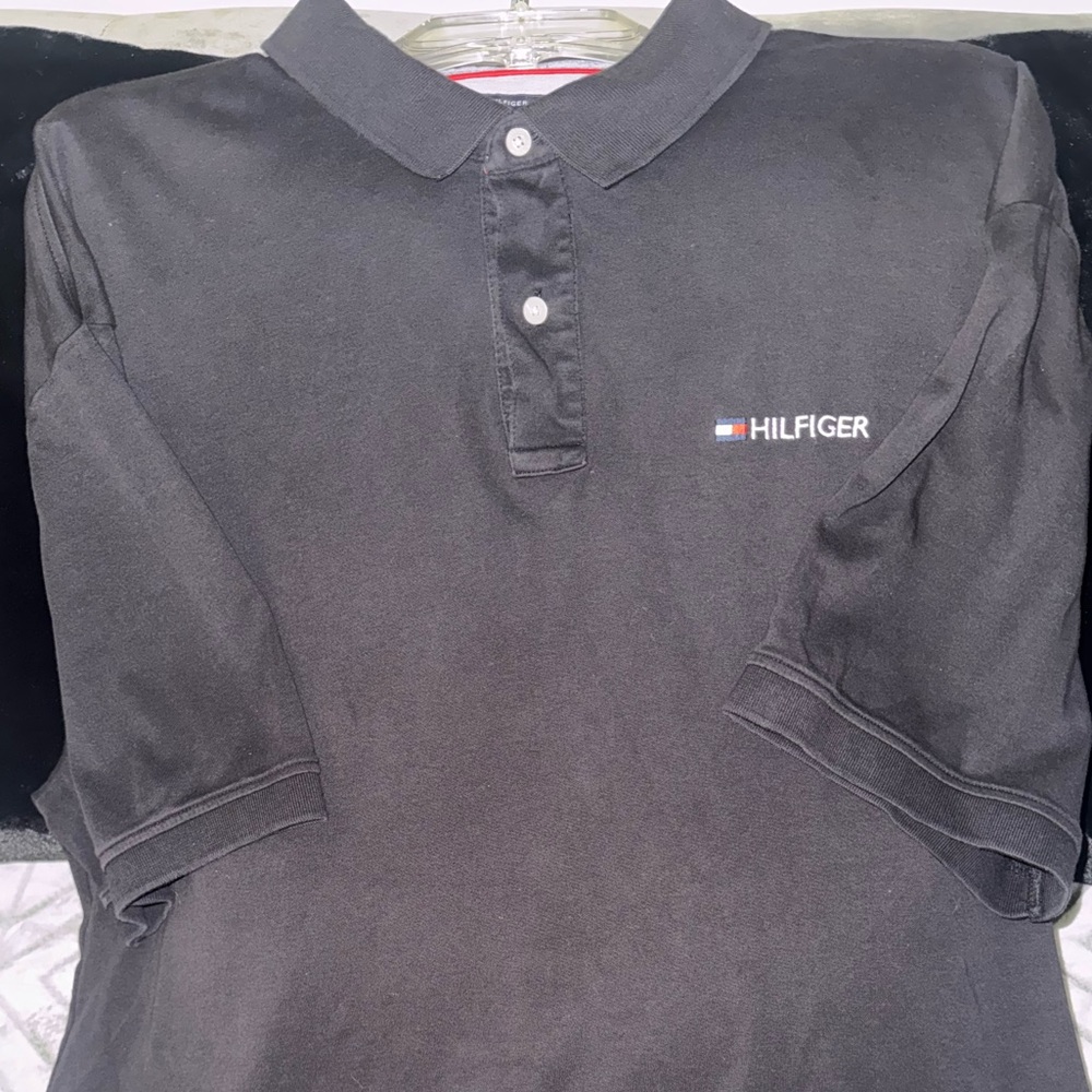 Men’s Big and Tall Tommy Hilfiger Black Polo Shirt Smooth Cotton Blend